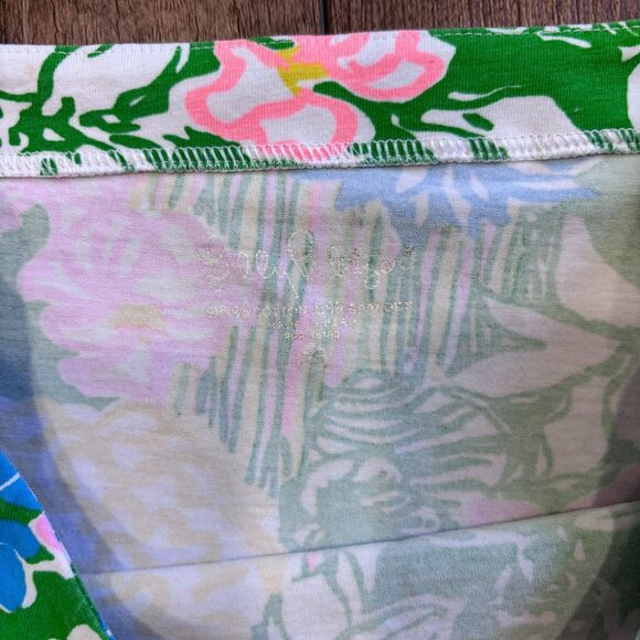 Lilly Pulitzer Juline Top in Hibiscus Stroll Size XS Pink & Green Cotton Blend - Picture 3 of 7